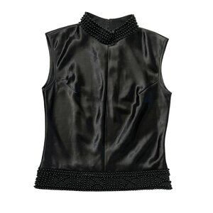 Calvin Tran Beaded Satin Blouse Top Women's Size Large Black Evening Party